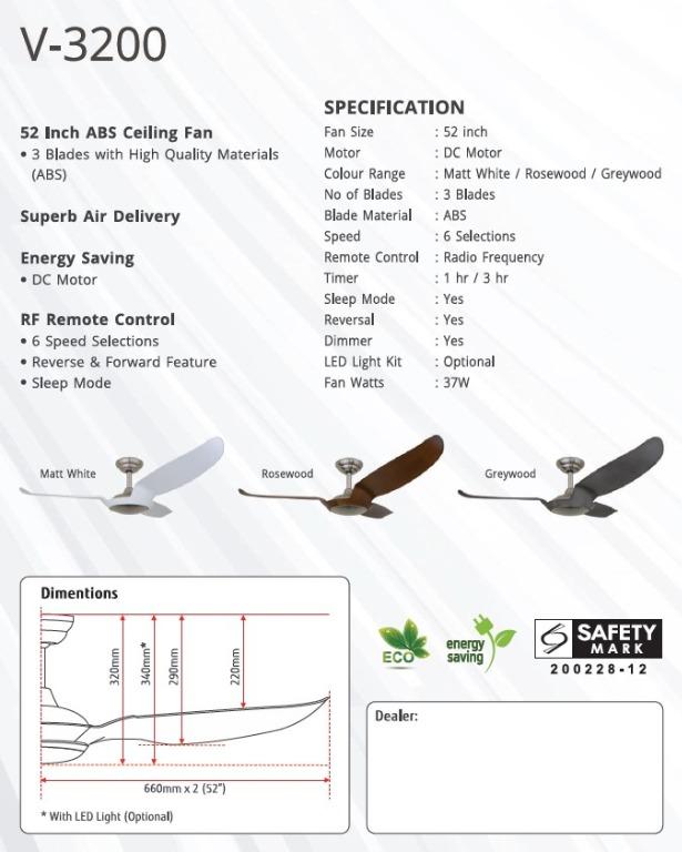FANZTEC 52" DC Ceiling Fan With Remote Control (RoseWood & GreyWood