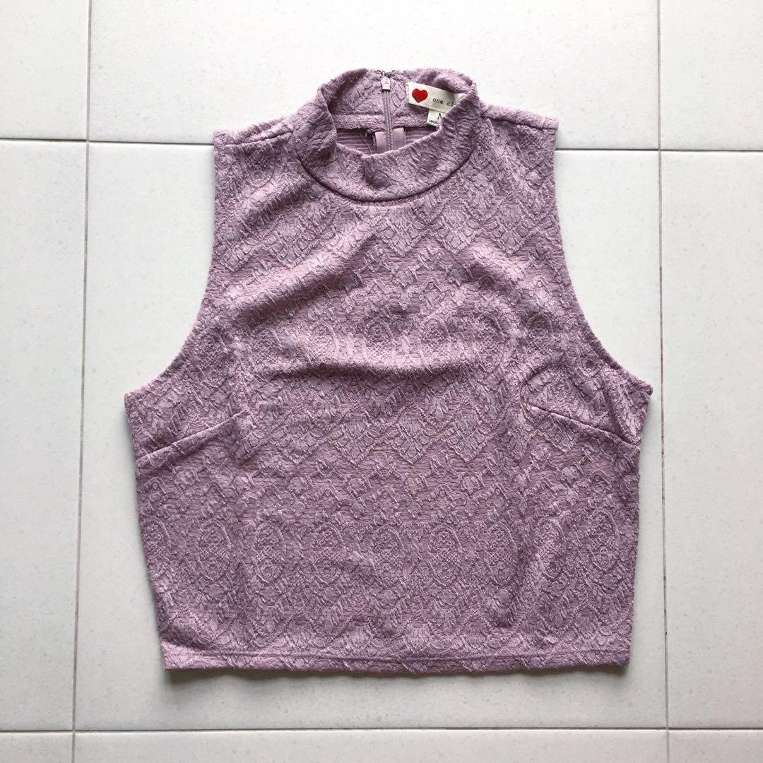 purple mock neck top