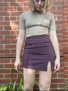 Glassons checked plaid a-line skirt with split XS