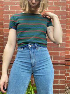 Green red stripe crop top t-shirt size S