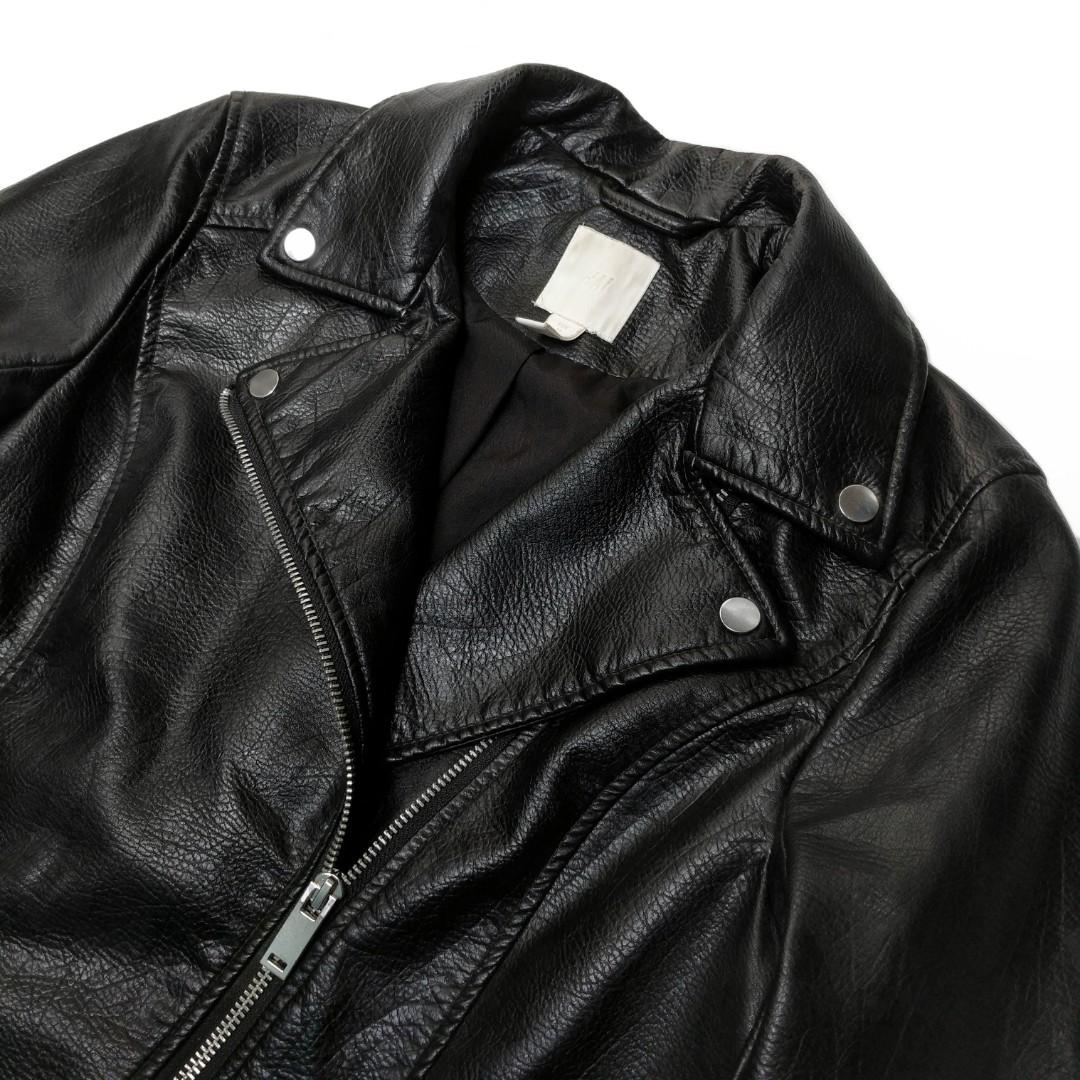 H&M Jaket Kulit Biker Ramones Black, Fesyen Pria, Pakaian , Baju Luaran