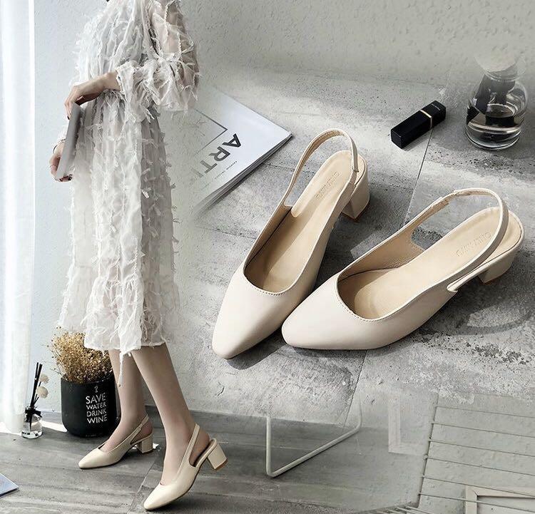 white slip on heels