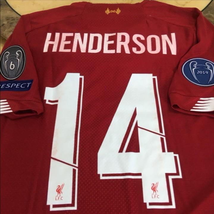 HENDERSON 14 19/20 PREMIER LEAGUE LIVERPOOL HOME WHITE NAME & NUMBER SET =ADULTS 