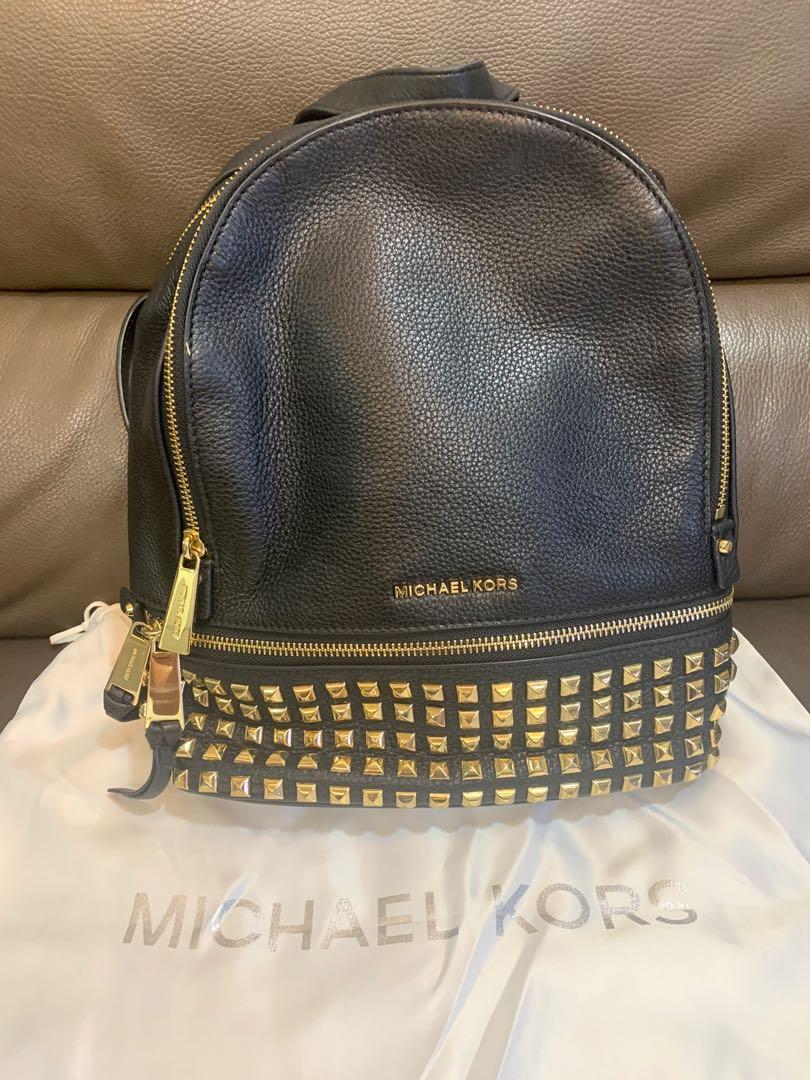 Michael Kors Kenly Pear Gray Studded Leather Zip Pocket Backpack  368   eBay