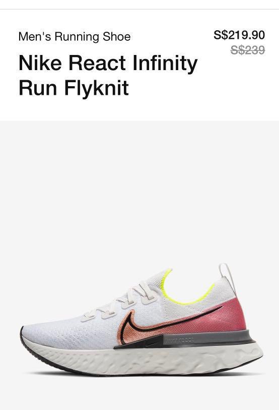 Nike infinity react run flyknit men us9 