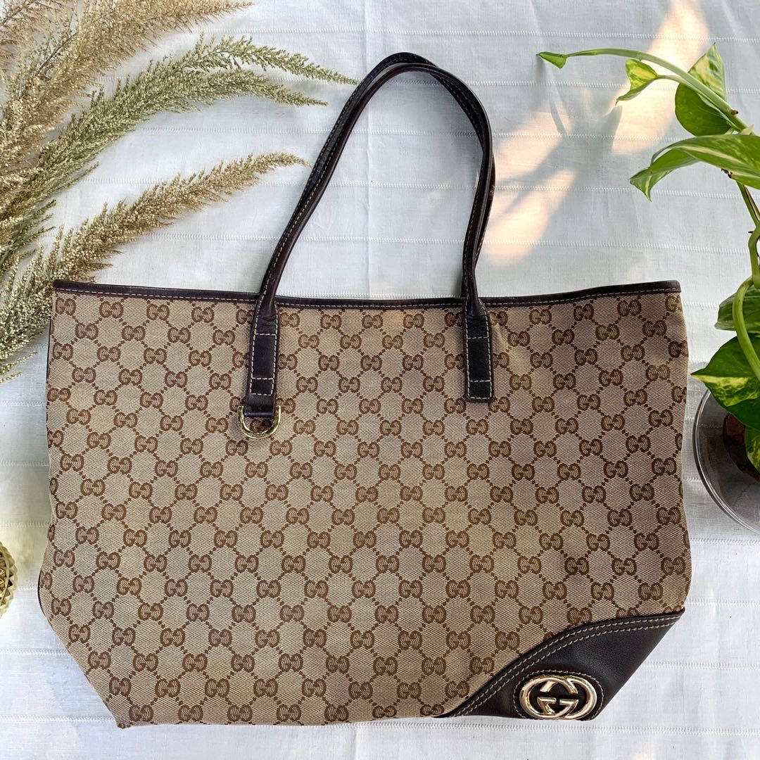 What Goes Around Comes Around Gucci Brown Canvas Britt Tote