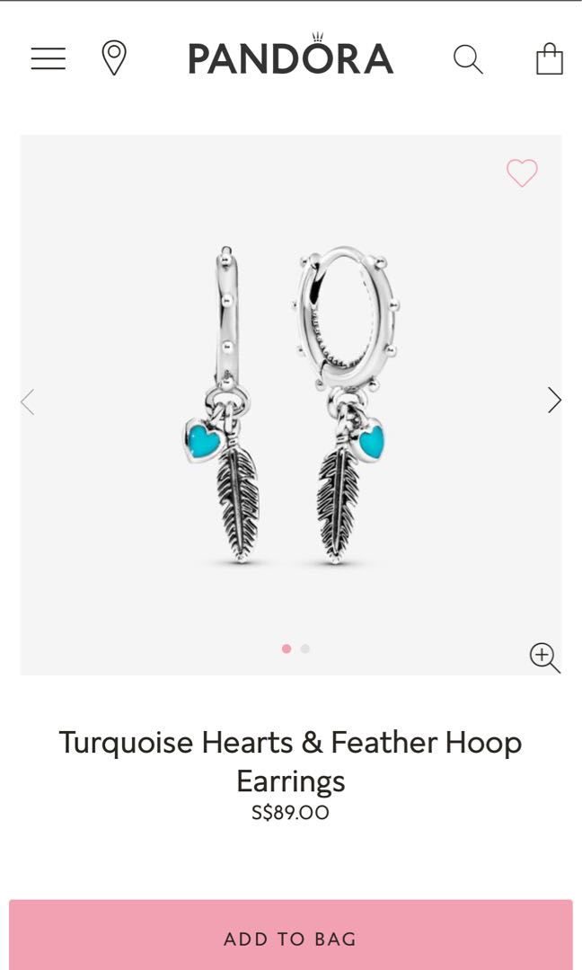Pandora turquoise hearts & sale feather hoop earrings