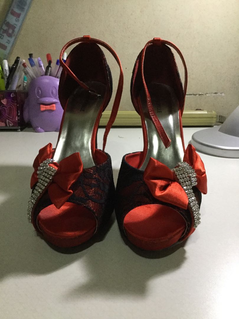 red and black lace heels