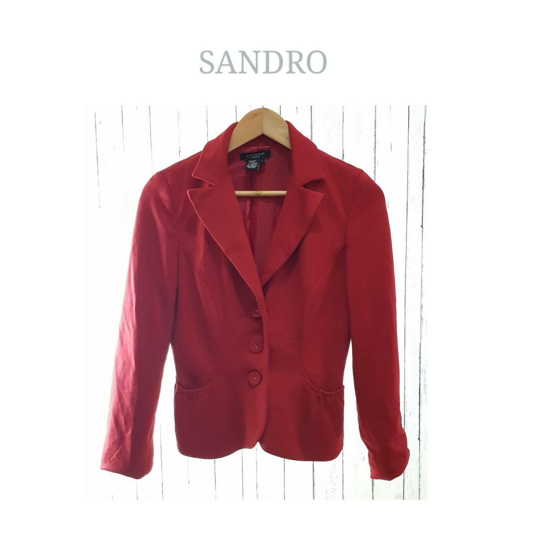 Sandro Red 3 Button Front Pocket Jacket Blazer Imported From Us Women S Fashion Coats Jackets And Outerwear On Carousell