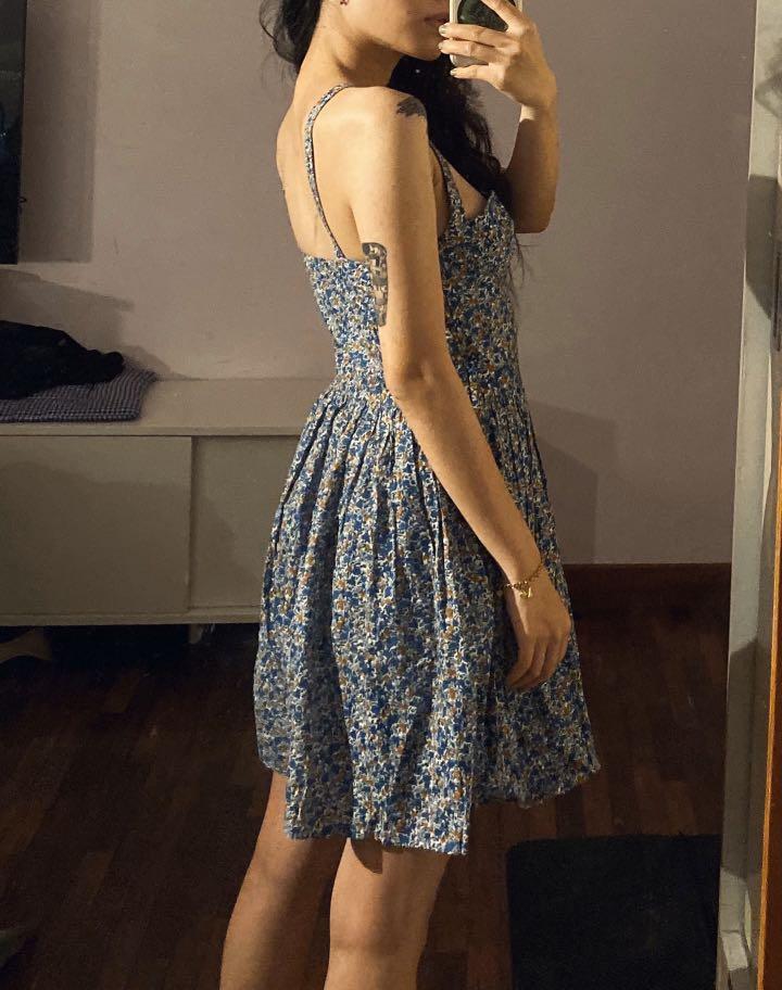 Topshop Blue Floral Strappy Skater Mini Dress Women s Fashion