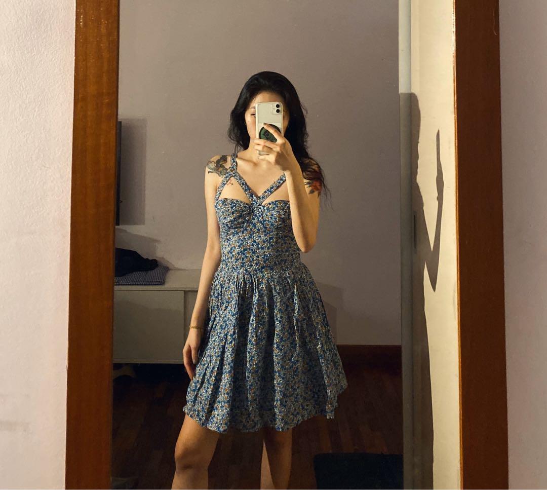 Topshop blue clearance floral sleeveless dress