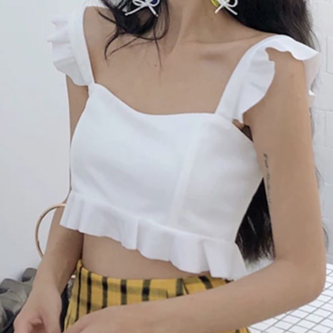 white crop top ruffle