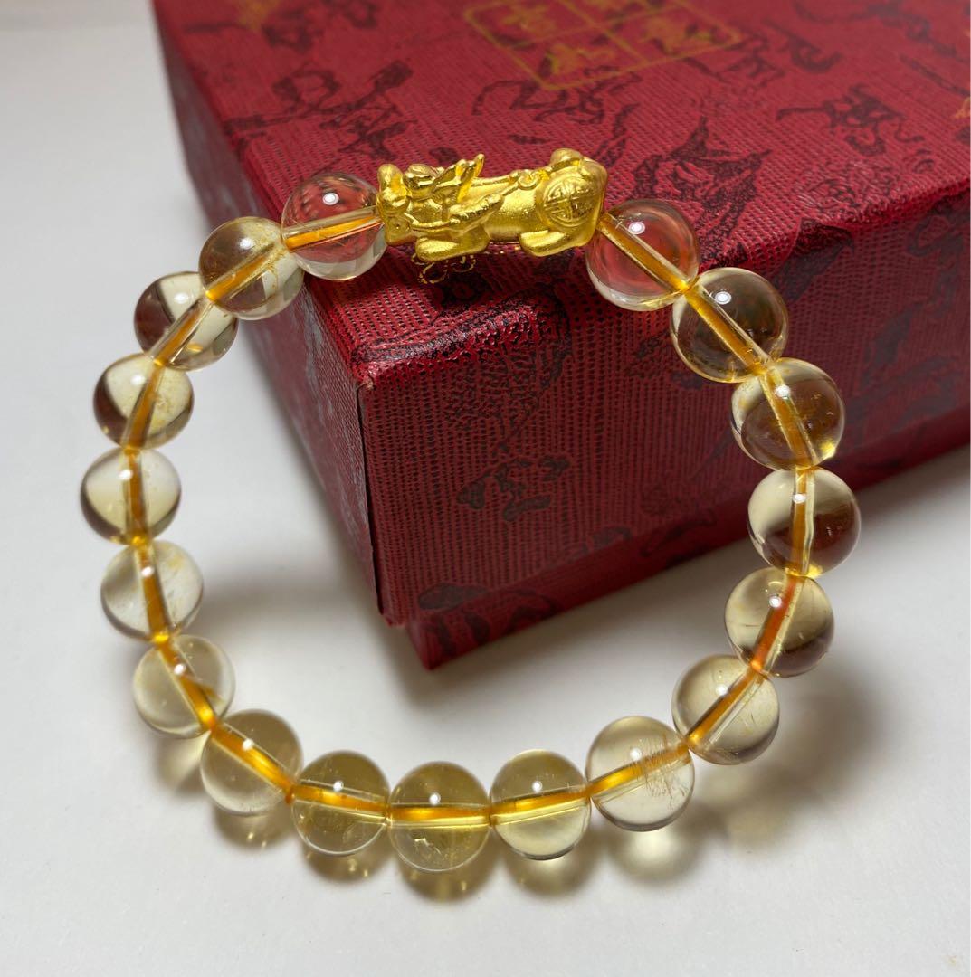 999 Real Gold Pixiu and Citrine Crystal Bracelet Women s Fashion