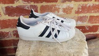 Adidas Superstars White & Black Leather Sneakers Stripes Size 6US Women's