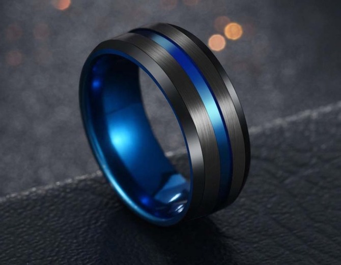 Black And Blue Stainless Steel Ring Size 8 Men S Fashion Accessories Others On Carousell