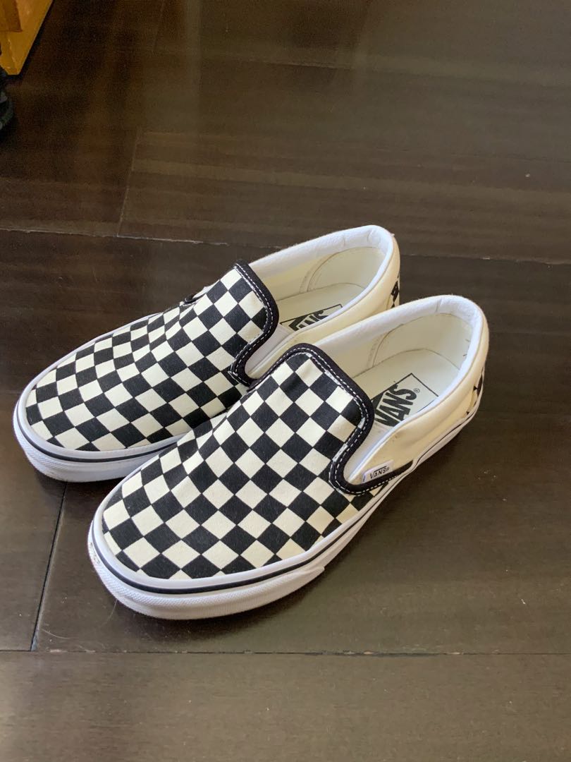black and white checkered slip on shoes