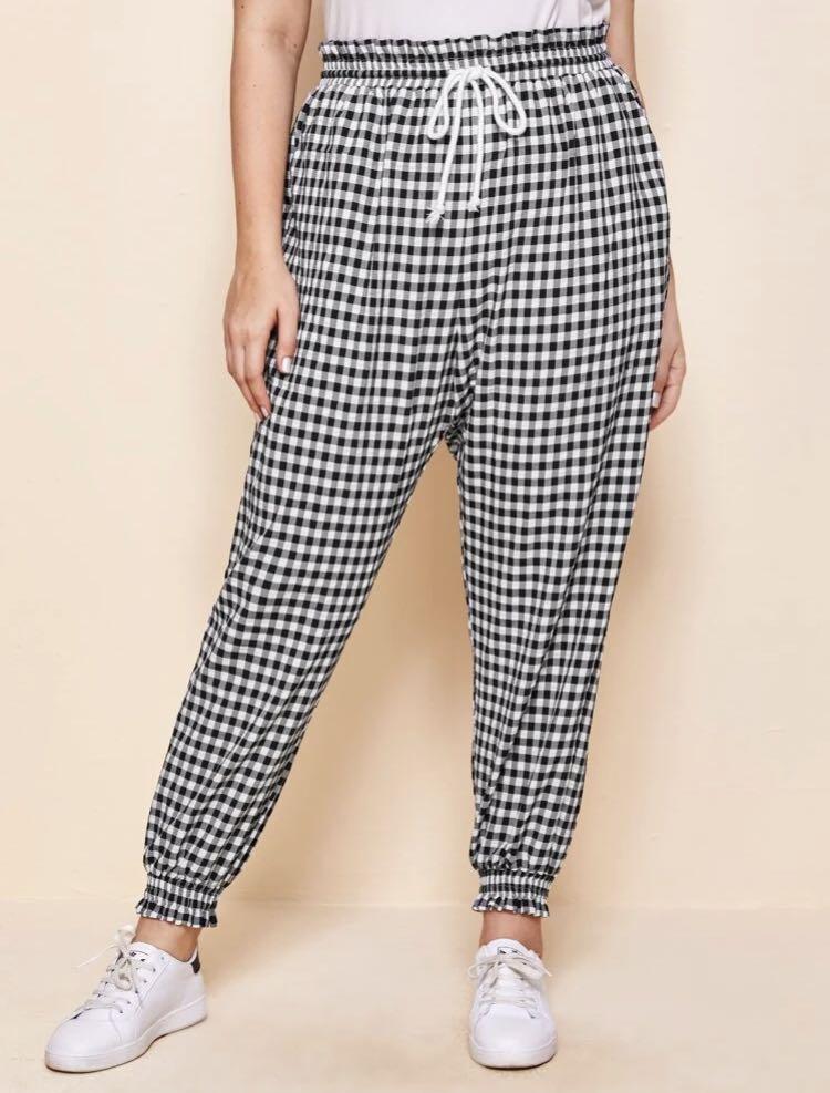 Plus size gingham pants clearance