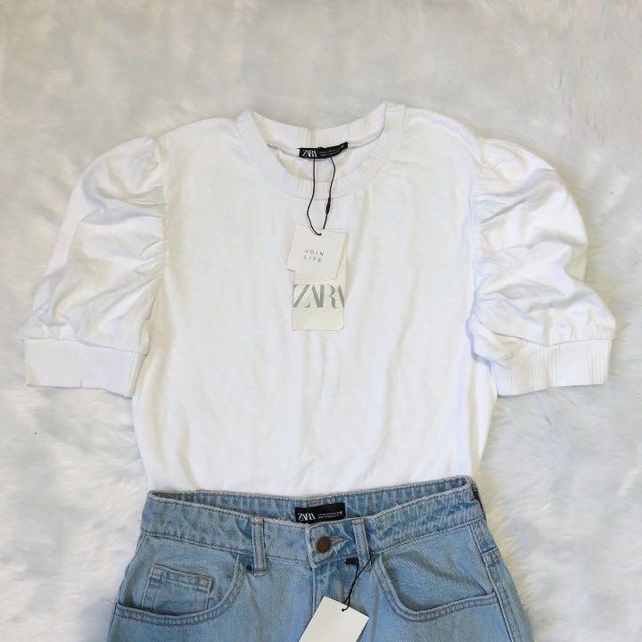 zara ruched sleeve top