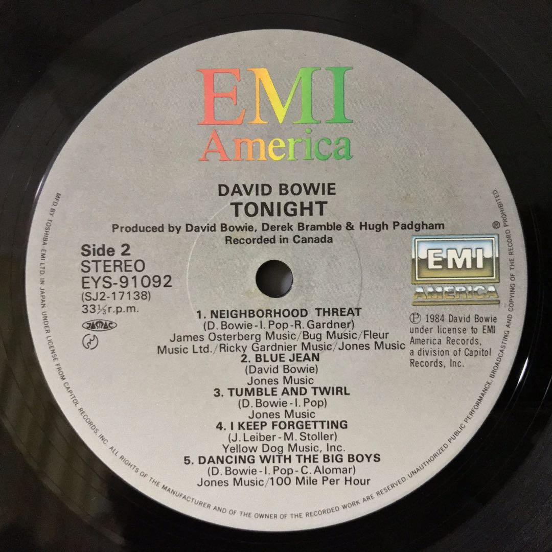 David Bowie - Tonight Japan LP vinyl with OBI . Loving The Alien . Blue ...