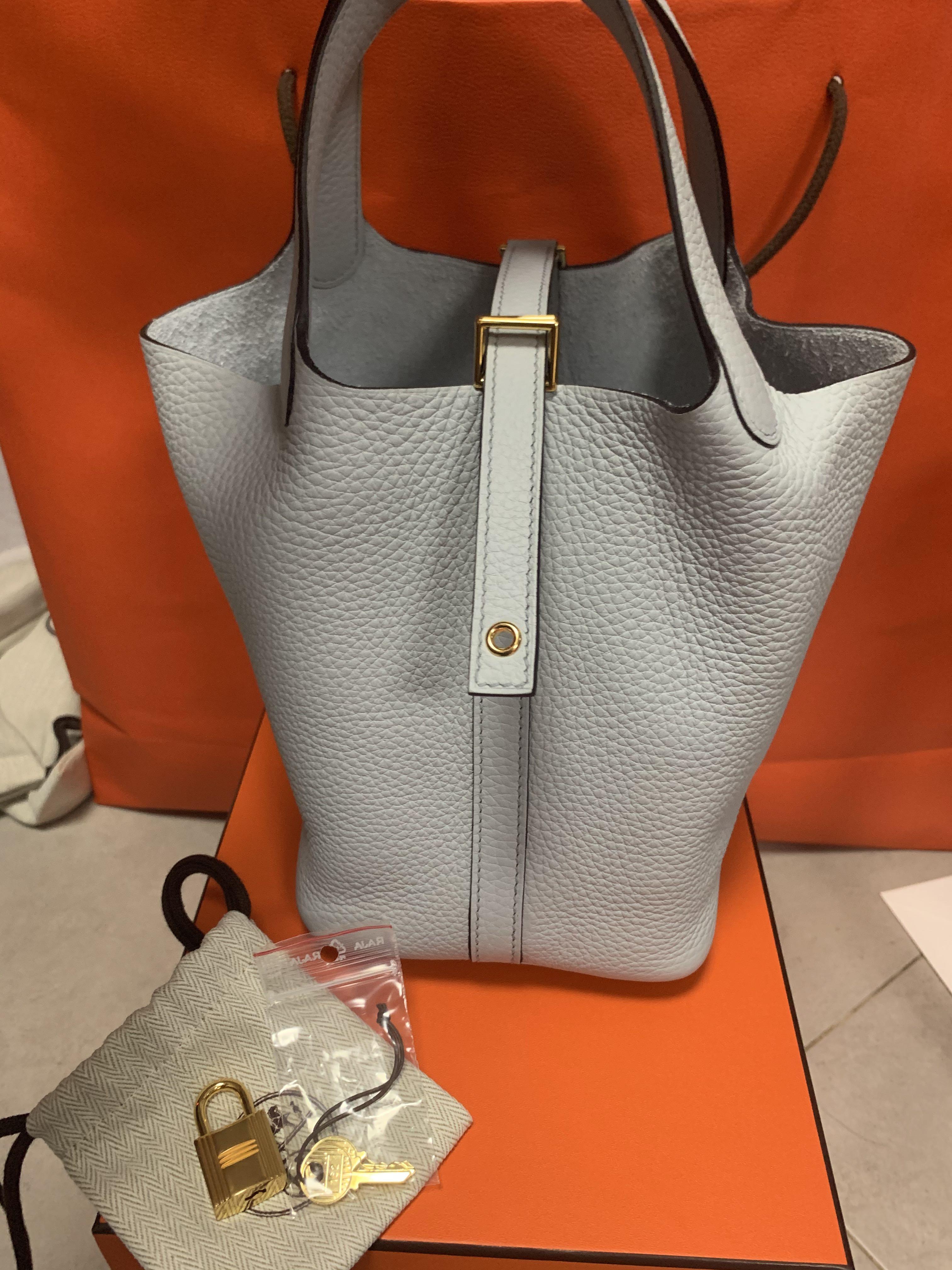 Hermes Picotin 18 Blue Pale 金扣 有單全齊, 名牌, 袋 & 銀包 - Carousell