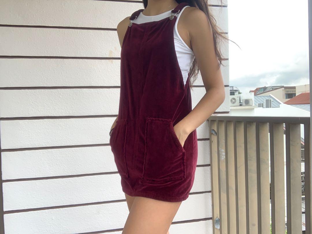 Velvet dungaree dress sale