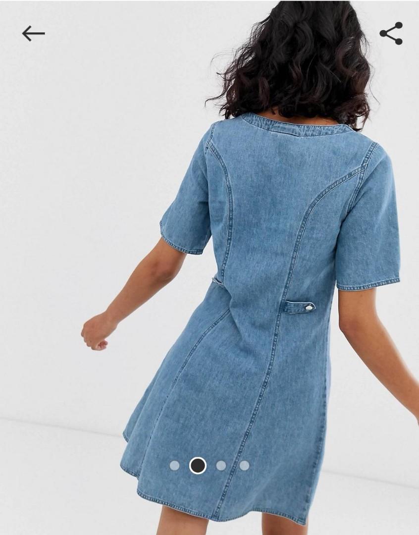 monki denim wrap dress MONKI Denim V neck Short Sleeve Dress, Women's Fashion, Tops, Sleeveless on  Carousell
