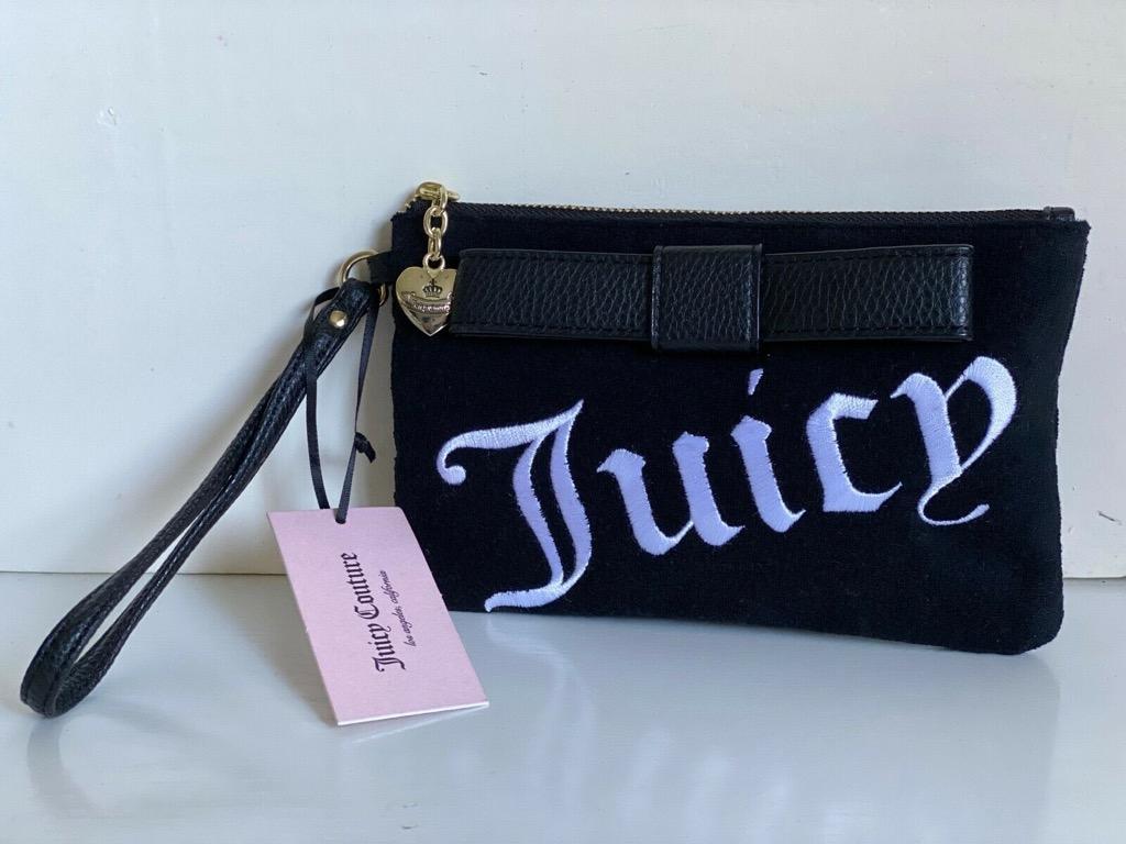 NEW JUICY COUTURE STRIPE IT RICH BLACK WALLET CLUTCH POUCH
