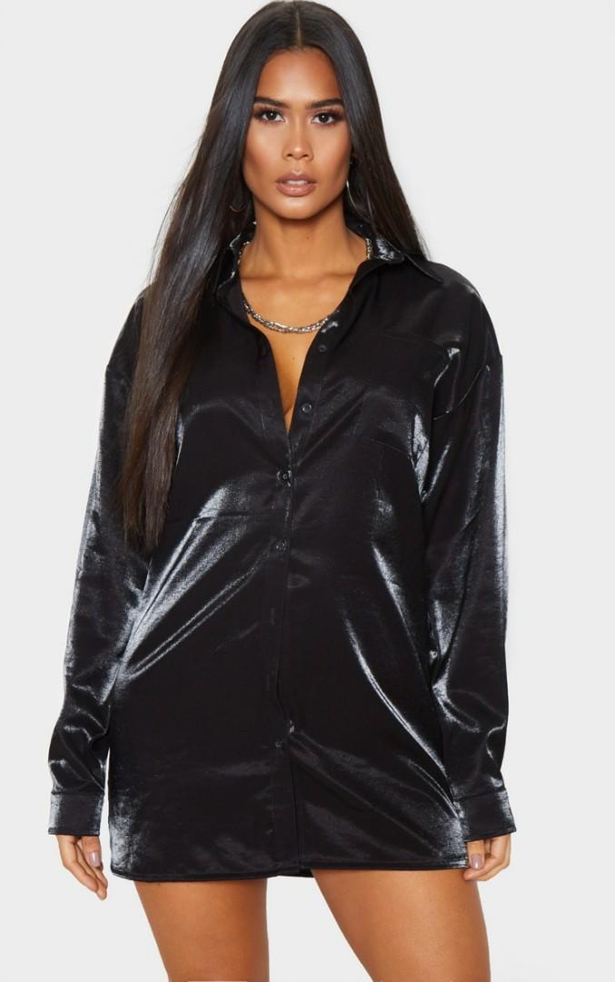 PLT Black Metallic Shirt Dress, Women's 