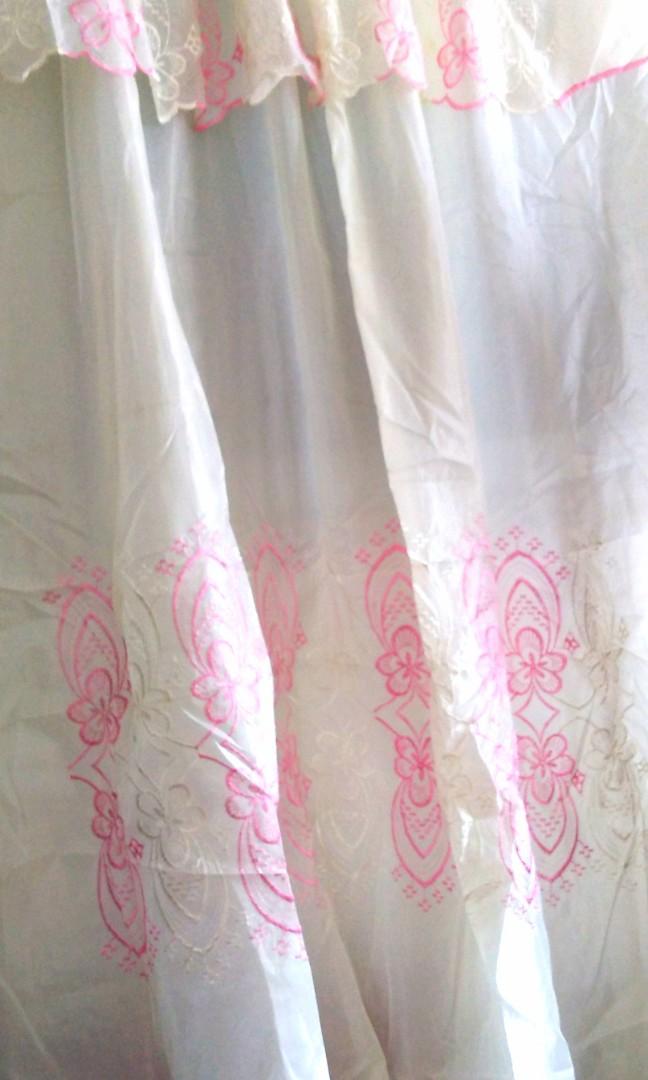 Almost New Pink Flowery White Curtain For Window Or Door Home Furniture Home Tools And Accessories On Carousell
