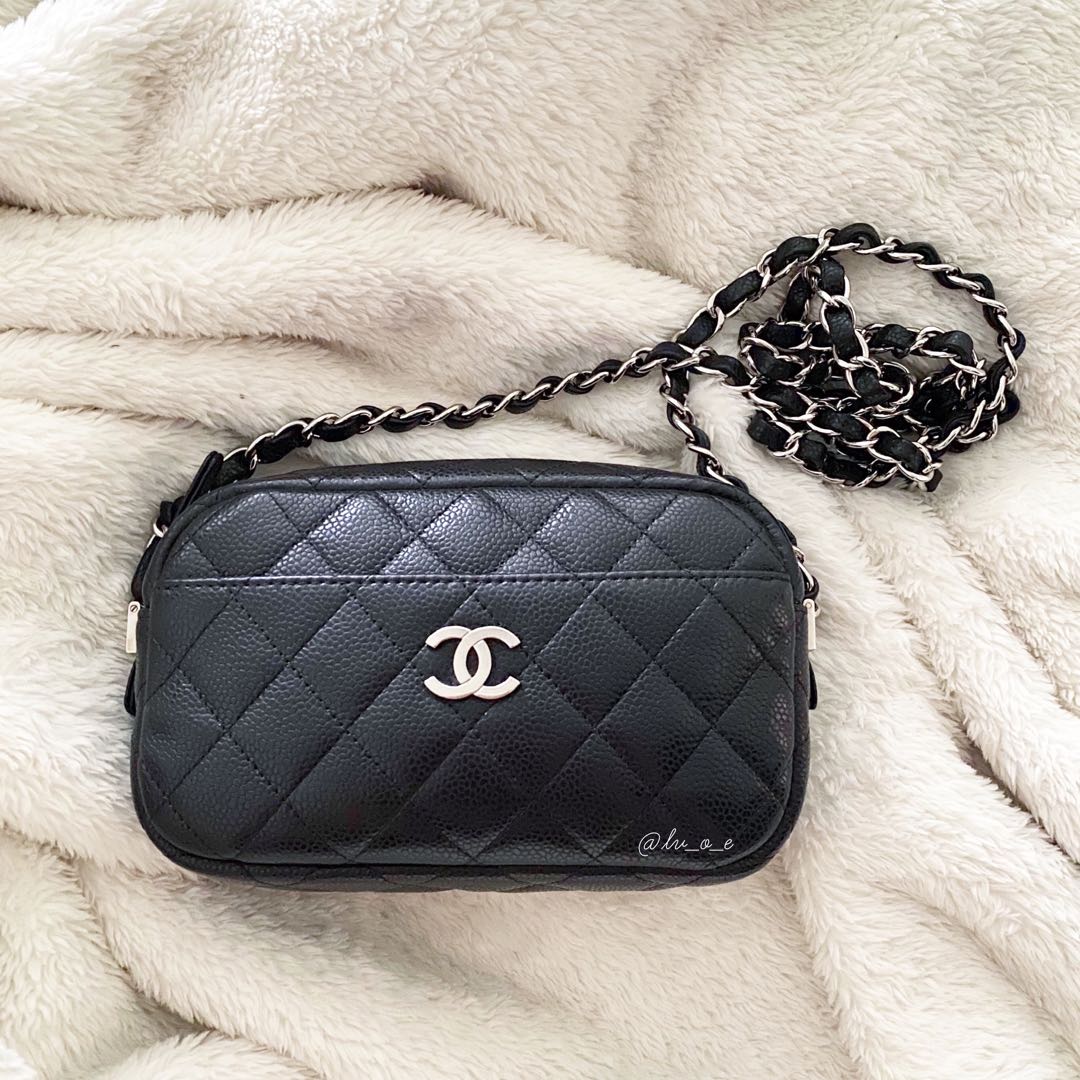 RARE Chanel Seasonal Mini Camera Bag in Black Caviar Silver Hardware