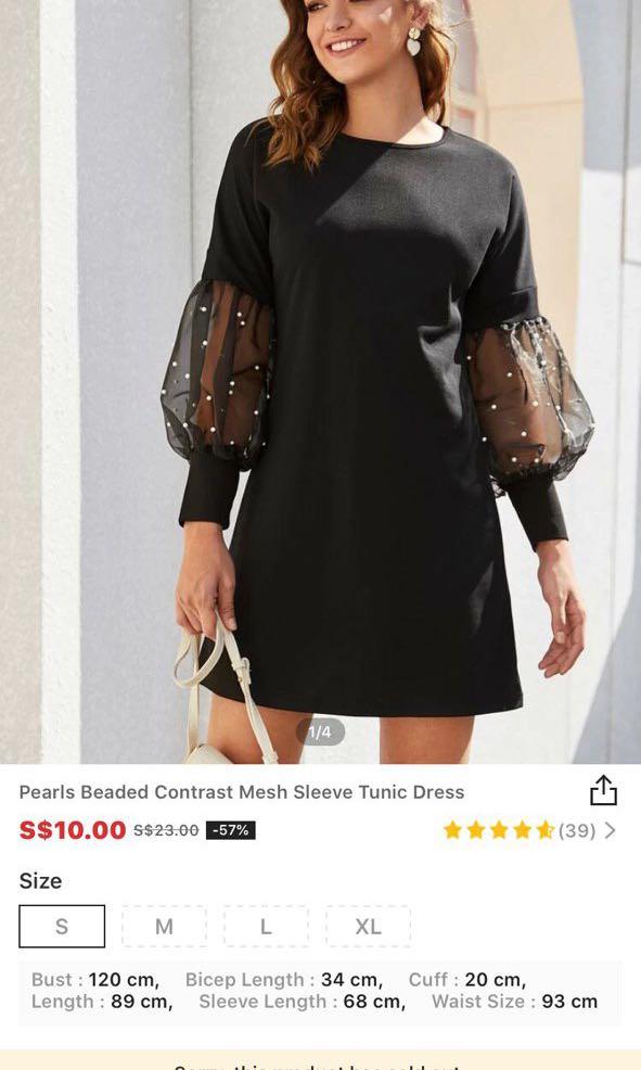 Shein Mesh Sleeve Tunic Dress Women S Fashion Clothes Dresses Skirts On Carousell