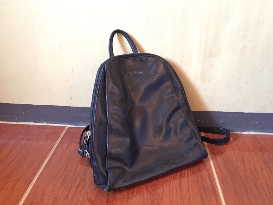 small black leather backpack