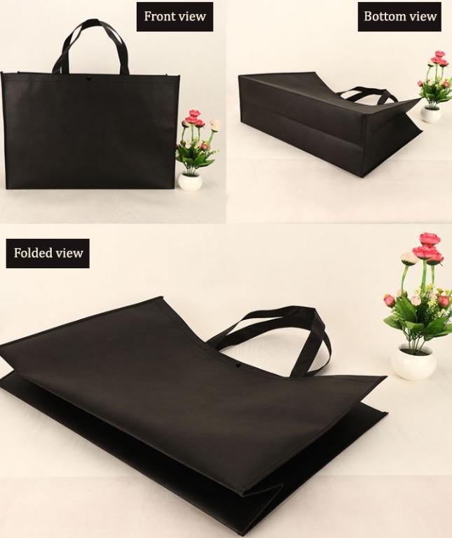 READYSTOCK SG Large Recycle Bag Big Grocery Bag Big Tote Bag Big Shopping Bag Large Reusable Bag Foldable Bag Non Woven Black Bag
