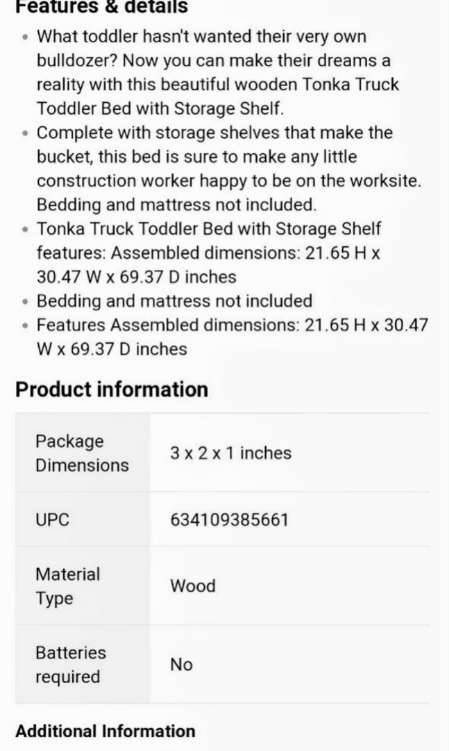 Tonka Toddler Bed with Storage Shelf, Babies & Kids, Baby Nursery