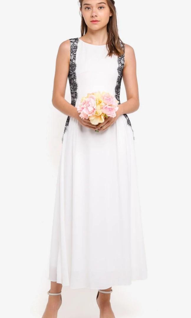 Zalora White Maxi Lace Trim Dress Dinner Gown XL 14 42