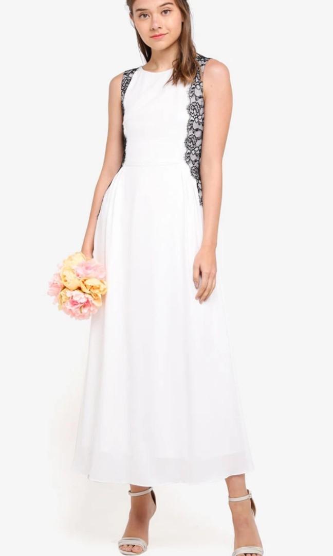 Zalora White Maxi Lace Trim Dress 