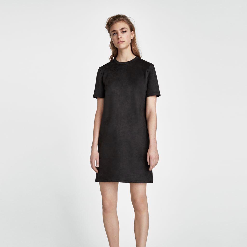 ZARA Black suede t-shirt Dress, Women's 