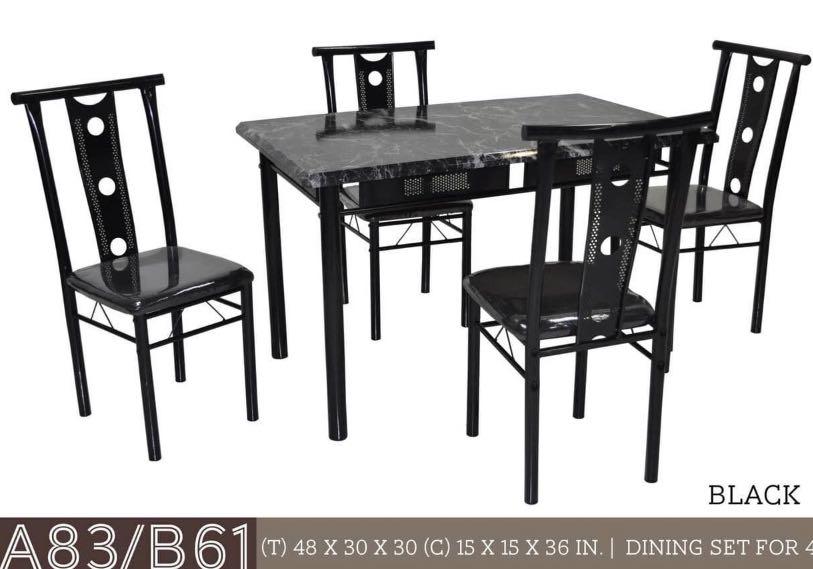 6 Seaters Dining Set (Category: Chairs) located in Quezon City. Submitted by tjfurnitureph (Listing ID 1025287646, Image 1). Description: 6 Seater Dining Set Model: A83/B61 Dimension: (Table) 59 x 36 x 30 (Chair) 15 x 15 x 36 inches Made: Laminated MDF Board Top and Seat Table Color Available: Black Brown We Accept COD. (Cash On Delivery) Within Metro Manila .