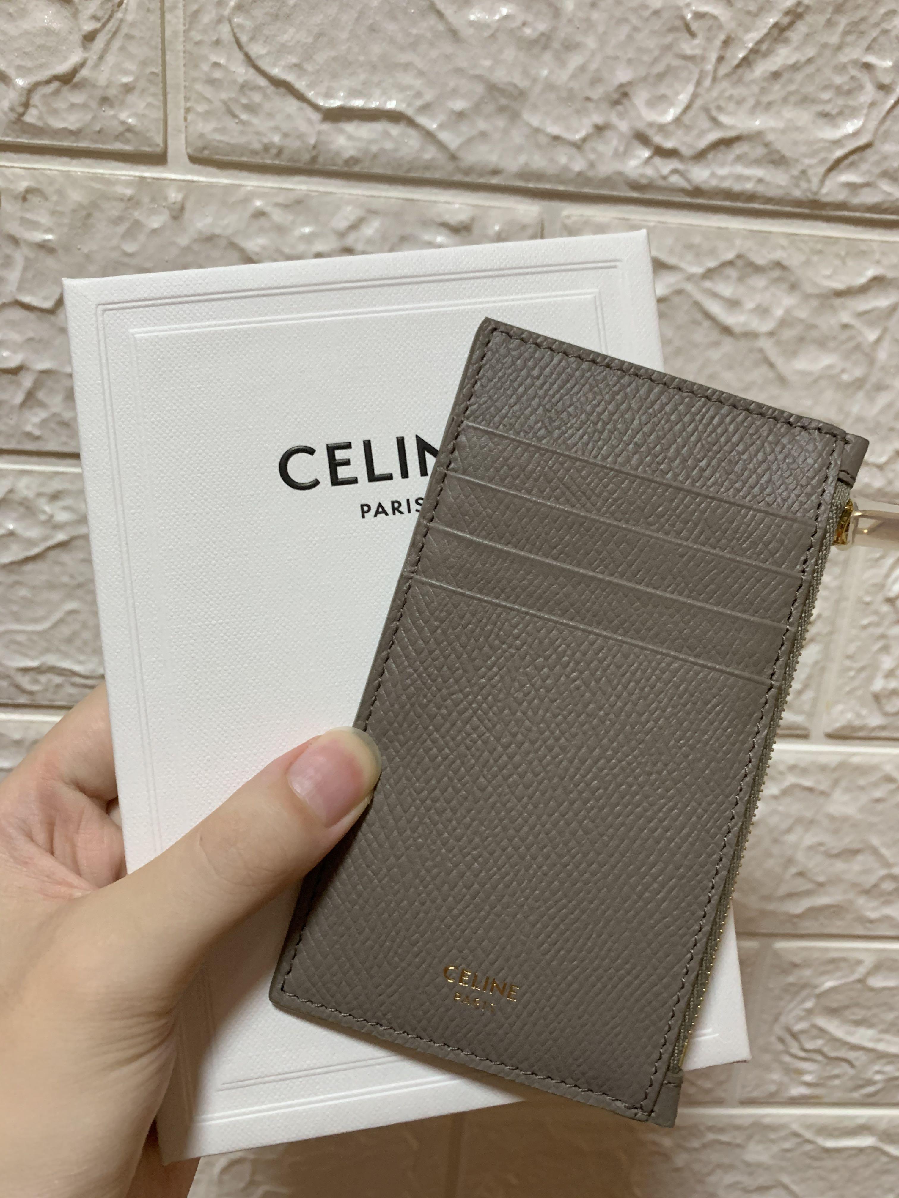 Celine Compact Zip Card Holder Coin Case Pebble 13x7.5x1cm Free
