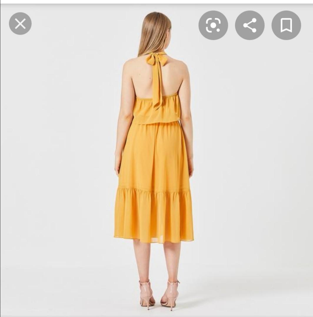 mustard yellow halter dress