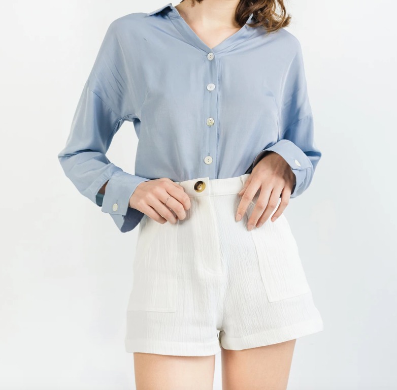 White crepe shorts online