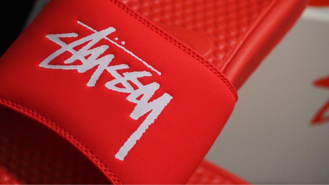 stussy nike slides red