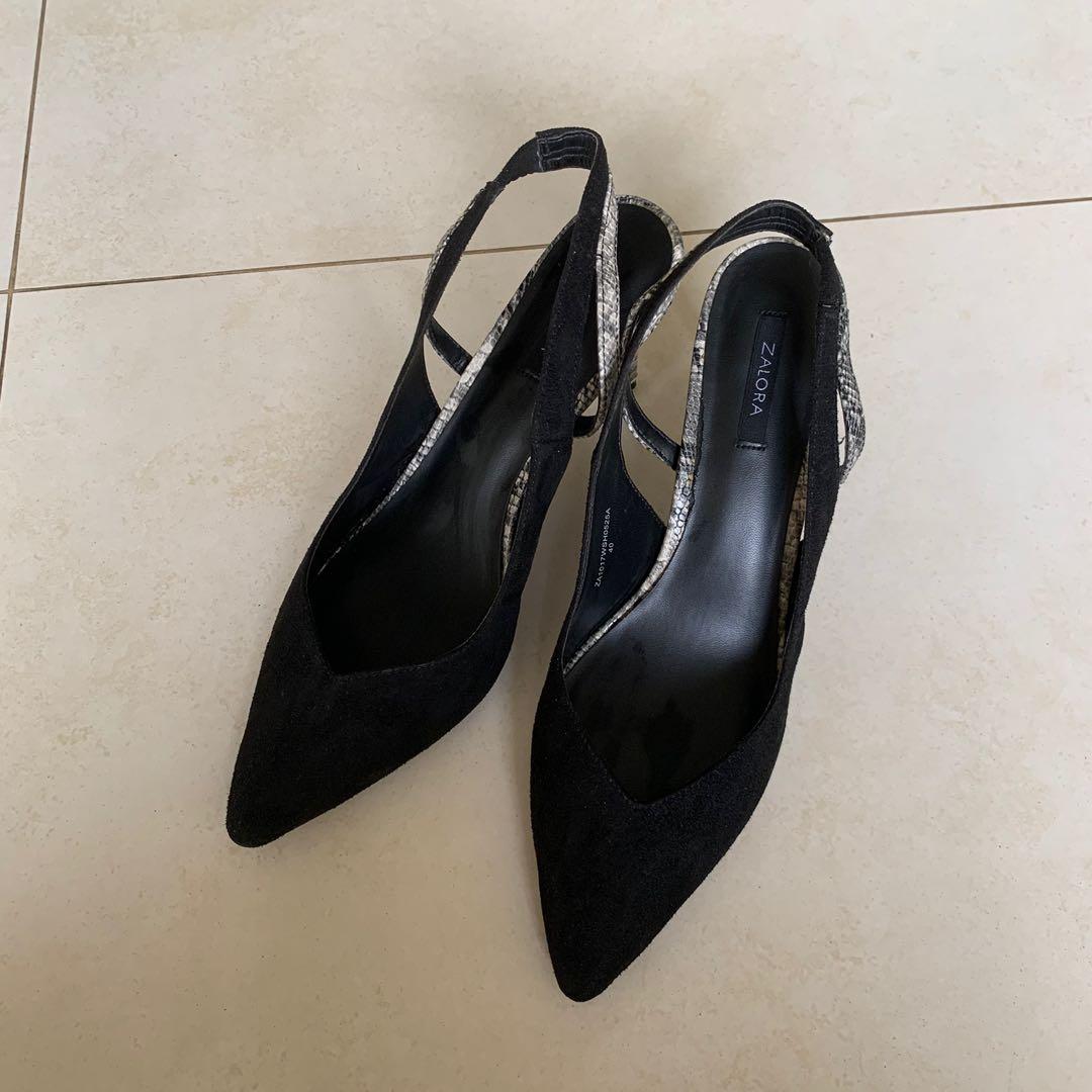 black pointed slingback heels