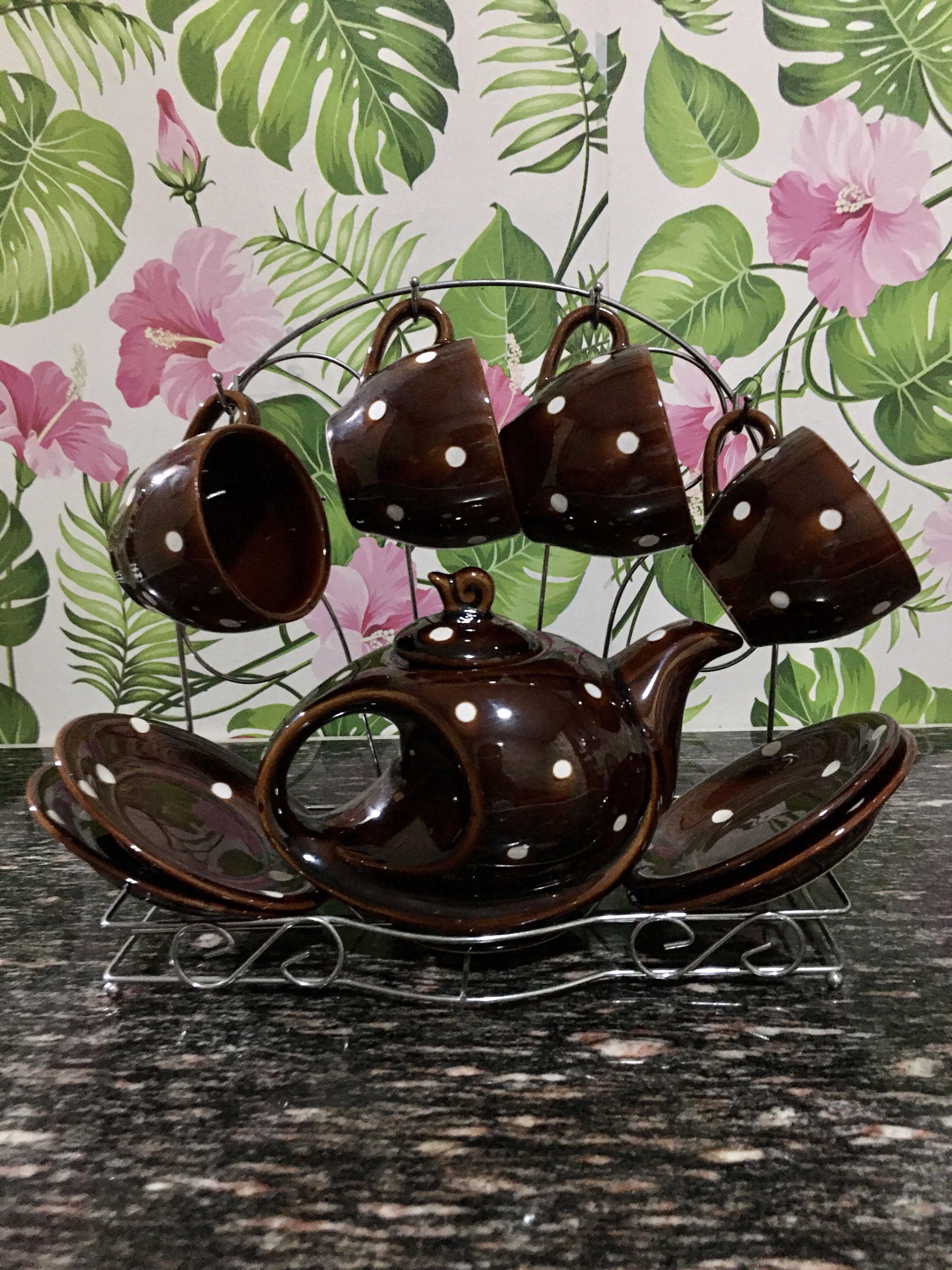 CERAMIC Tea Cup & Saucer COMPLETE SET (Category: Home Improvement Tools & Accessories) located in Bacoor. Submitted by honestyshop (Listing ID 1025109665, Image 1). Description: NEW✅ MODERN TEA SETS✅ 4 CUPS✅ 4 PLATES✅ 1 SAUCER✅ 1 STAINLESS HOLDER ✅.