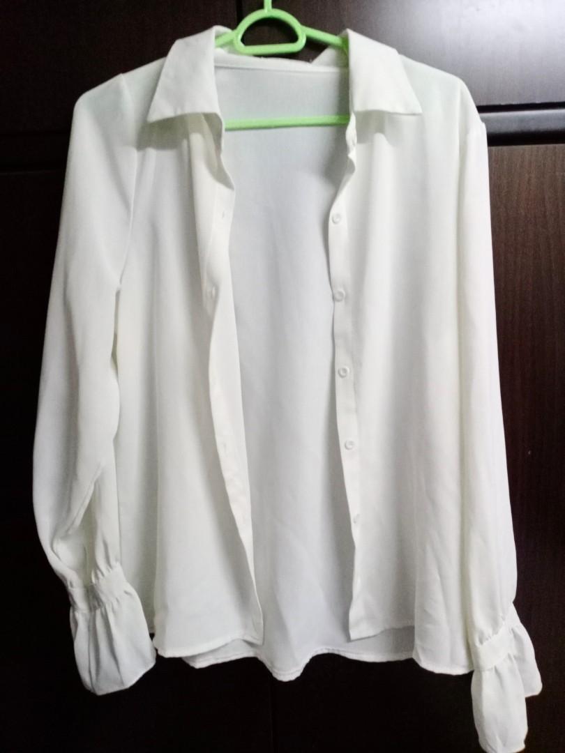 white ruffle long sleeve shirt