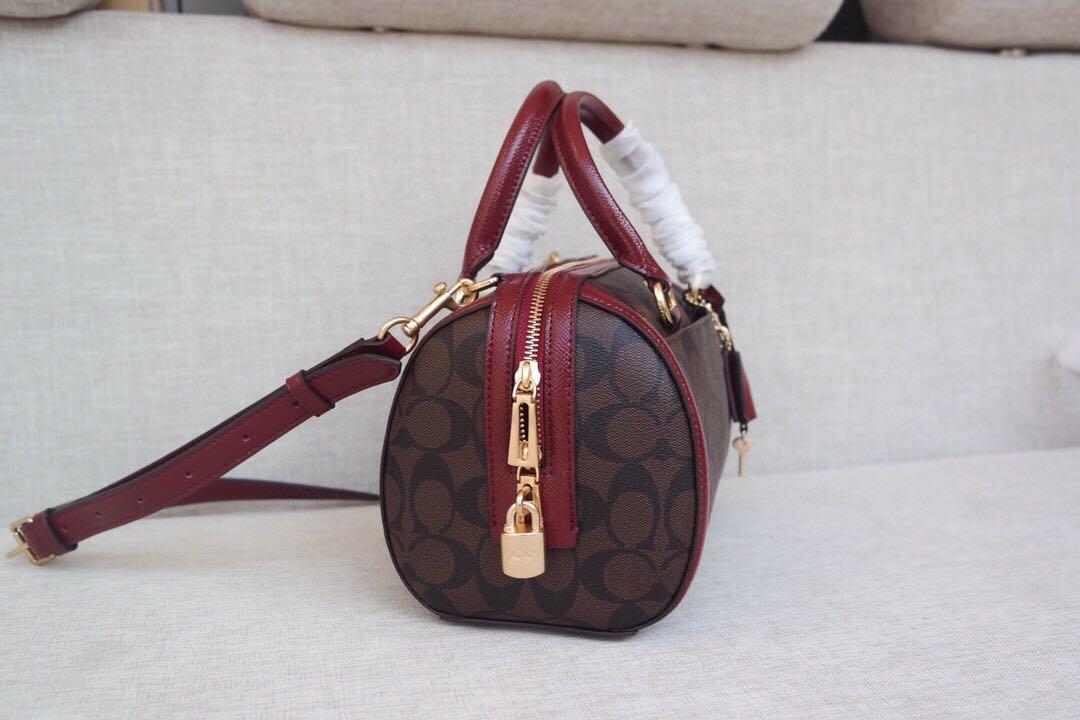 Coach F76706 Signature Zoe Patent Barrel Satchel Brown Wine, Women's