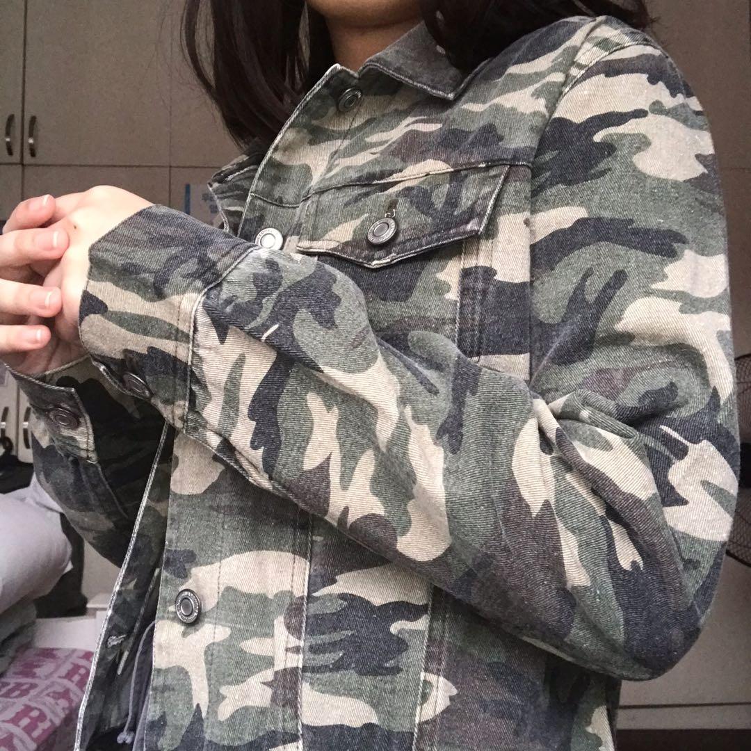 Denim Army Print Jacket Women s Fashion Coats Jackets and