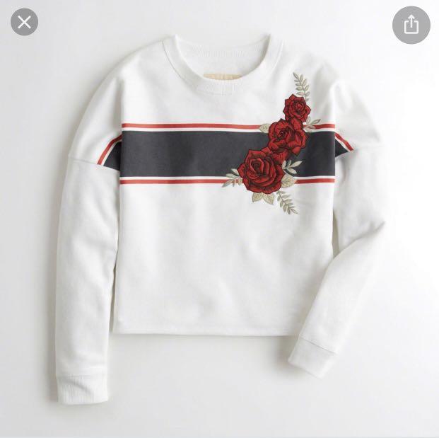 Hollister white rose embroidered 
