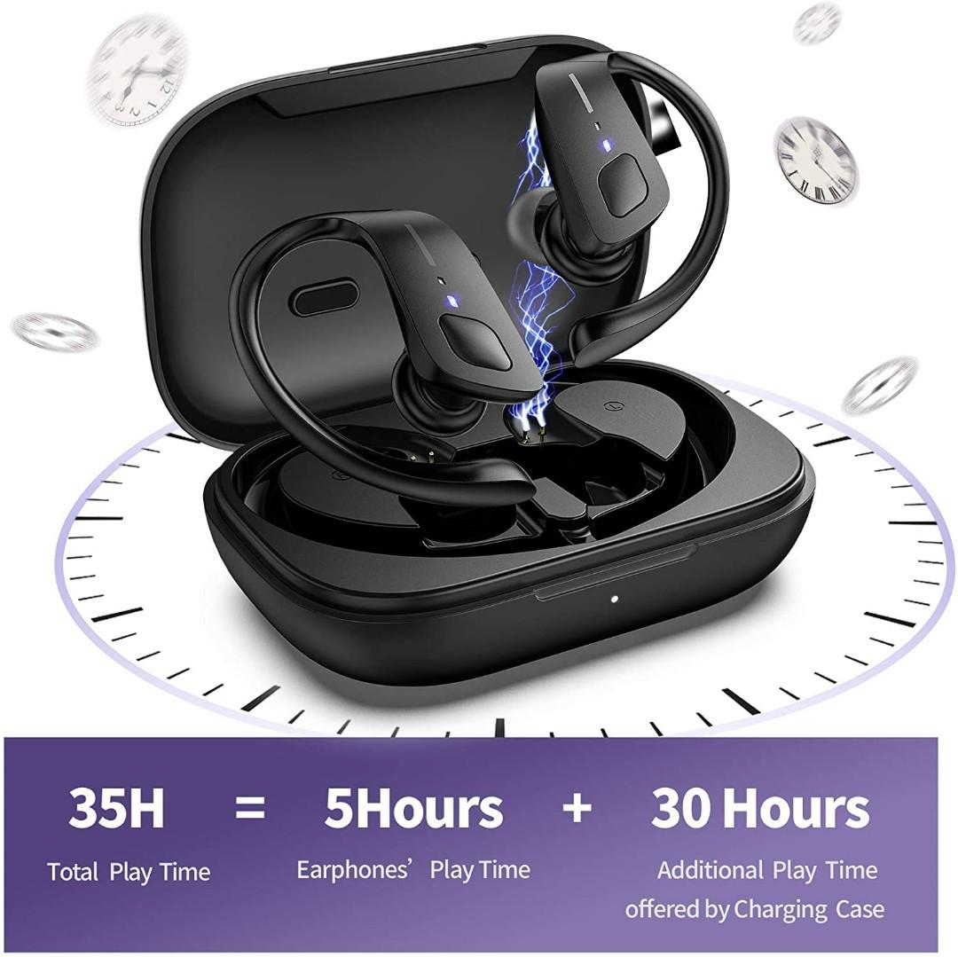 HolyHigh Wireless Headphones Bluetooth 5.0 Sports Earphones High Tech 35H Playtime IPX7 Waterproof Stereo Sound Wireless Earbuds with Charging Case