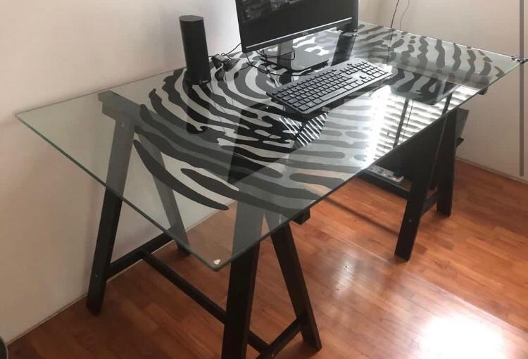 Ikea Glass Desk And Wooden Trestles Furniture Tables Chairs On Carousell